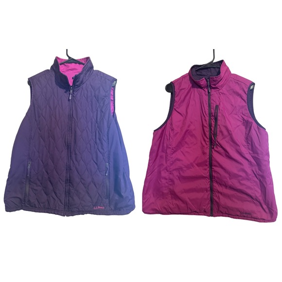 L.L. BEAN Women 1x Reversible Quilted Vest Purple Pink Women's Pockets Full Zip - Picture 1 of 12